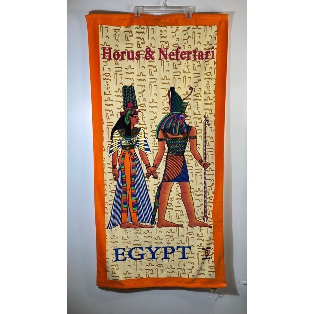Dahabā Horus & Nefertari Beach Towel Egyptian Cotton NWOT 29 x 58"